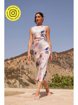 Quiz Clothing - White Satin Marble Shoulder Twist Maxi Dress