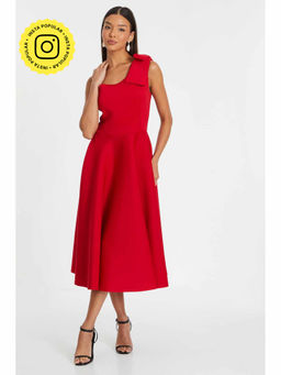 Quiz Clothing - Red Scuba Crepe One Shoulder Bow Skater Midi Dress