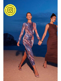 Quiz Clothing - Blue Mesh Marble Round Neck Maxi Dress