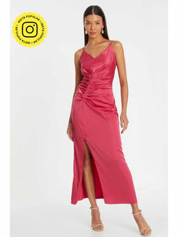 Quiz Clothing - Pink Satin Pleat Detail Strappy Maxi Dress