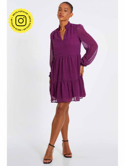 Quiz Clothing - Purple Chiffon Dobby Tiered Skater Dress
