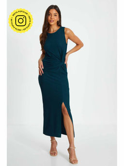 Quiz Clothing - Teal Textured Knit Front Maxi Dress