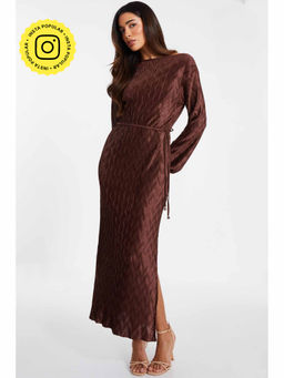 Quiz Clothing - Brown Maxi Dress with Tie Waist Belt (Set of 2)