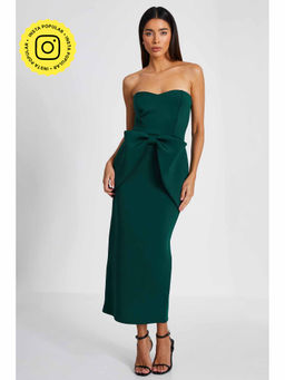 Quiz Clothing - Bottle Green Scuba Band Bow Midi Dress