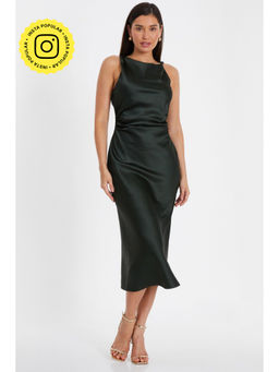 Quiz Clothing - Olive Satin Twist Strap Midi Dress