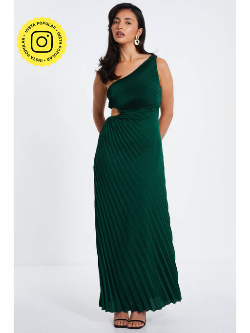 green quiz dress Buy Clothing Dark Satin Pleated One Shoulder Maxi (6) Online cat:Tops