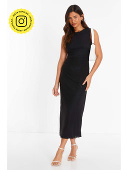 Quiz Clothing - Black Mesh Ruched Bodycon Midi Dress