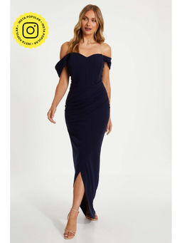 Quiz Clothing - Navy Scuba Crepe Bardot Cross Wrap Maxi Dress