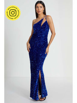 Quiz Clothing - Royal Blue One Shoulder Cut Out Sequin Maxi Dress