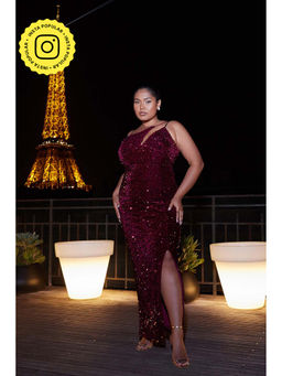 Quiz Clothing - Berry One Shoulder Cut Out Sequin Maxi Dress