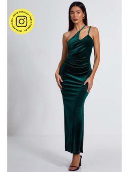 Quiz Clothing - Green Velvet Cut Out One Shoulder Maxi Dress