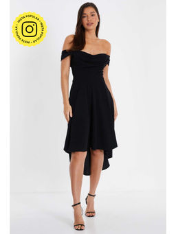 Quiz Clothing - Black Scuba Crepe Bardot Dip Knee Length Dress