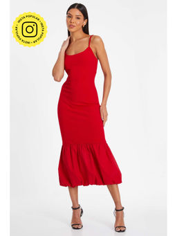 Quiz Clothing - Red Jersey and Bengaline Puffball Hem Strappy Midi Dress