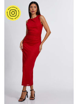 Quiz Clothing - Red Glitter Mesh Boat Neck Maxi Dress