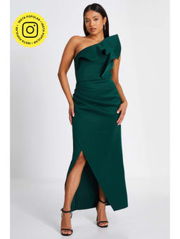 Quiz Clothing - Bottle Green One Shoulder Ruffle Wrap Maxi Dress