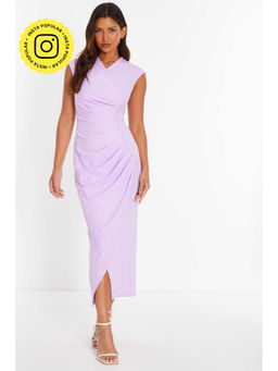 Quiz Clothing - Lilac Scuba Crepe Ruched Button-Detail Midi Dress