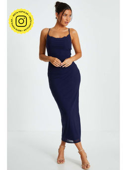 Quiz Clothing - Indigo Mesh Ruched Waist Cowl Midi Dress