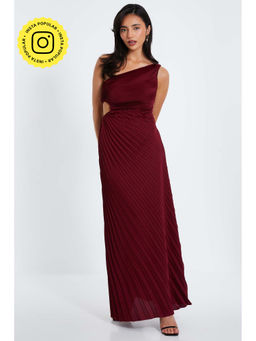 Quiz Clothing - Berry Satin Pleated One Shoulder Maxi Dress
