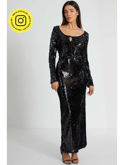Quiz Clothing - Black Sequin Tie Front Maxi Dress