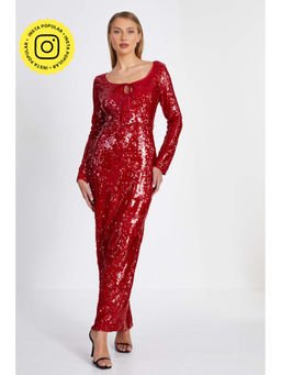 Quiz Clothing - Red Sequin Tie Front Maxi Dress