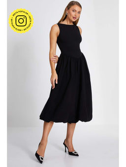 Quiz Clothing - Black Jersey and Bengaline Puffball Sleeveless Midi Dress