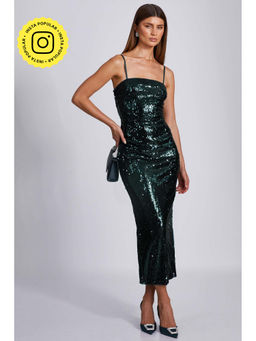 Quiz Clothing - Bottle Green Sequin Strappy Maxi Dress