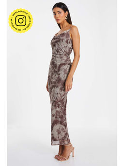 Quiz Clothing - Brown Glitter Mesh Marble Cowl Neck Maxi Dress