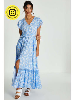 Quiz Clothing - Light Blue Ditsy Floral Crochet-Trim Maxi Dress