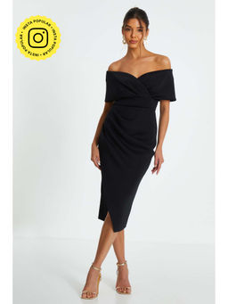 Quiz Clothing - Black Scuba Bardot Wrap Midi Dress