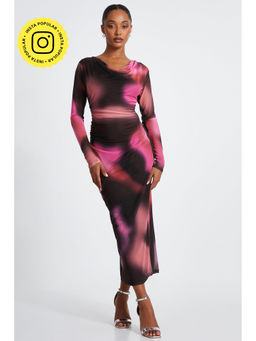 Quiz Clothing - Multicolor Tie And Dye Cowl Neck Long Sleeve Midi Dress