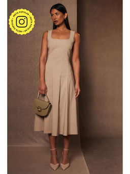 Quiz Clothing - Beige Square Neck Sleeveless Fit and Flared Midi Dress