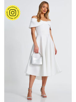 Quiz Clothing - White Off- Shoulder Fit And Flared Midi Dress