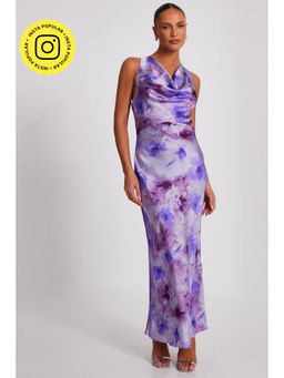 Quiz Clothing - Lavender Satin Sleeveless Cowl Neck Bodycon Maxi Dress