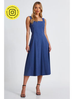 Quiz Clothing - Blue Square Neck Sleeveless Fit And Flared Midi Dress