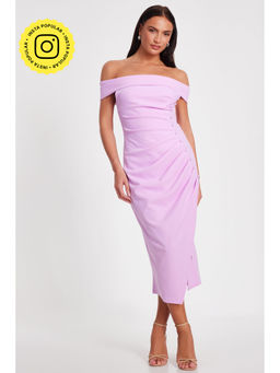 Quiz Clothing - Lavender Off-Shoulder Ruched Bodycon Midi Dress
