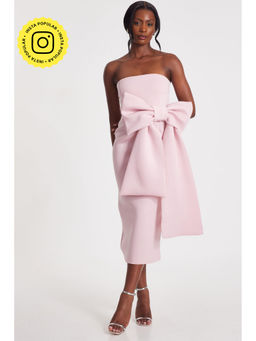 Quiz Clothing - Pink Tube Front Bow Detail Midi Dress