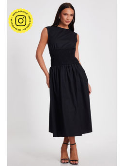 Quiz Clothing - Black Round Neck Sleeveless Waisted Midi Dress