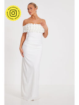 Quiz Clothing - White Off-Shoulder with 3D Floral Detail Maxi Dress