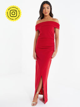 Quiz Clothing - Red Off- Shoulder Tulip Hemline Maxi Dress