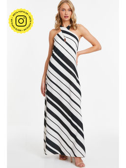 Quiz Clothing - White And Black Striped Halter Neck A-Line Maxi Dress
