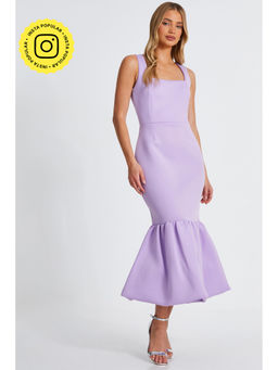 Quiz Clothing - Lavender Square Neck Sleeveless Peplum Midi Dress