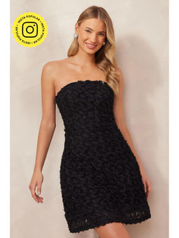 Quiz Clothing - Black 3D Floral Design Tube Bandeau Mini Dress