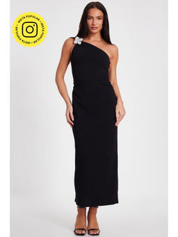 Quiz Clothing - Black One Shoulder Sleeveless with Embellishment Maxi Dress