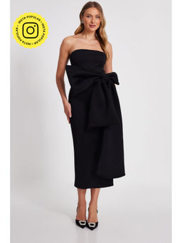 Quiz Clothing - Black Tube Front Bow Detail Midi Dress