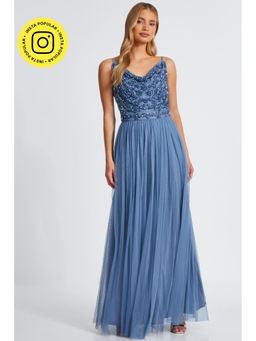 Quiz Clothing - Women Blue Polyester Embellished Dress