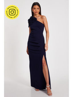 Quiz Clothing - Women Navy Blue Polyester Solid Dress