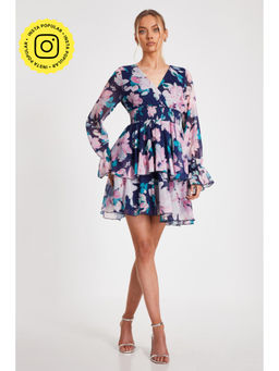 Quiz Clothing - Women Navy Blue Polyester Floral Dress