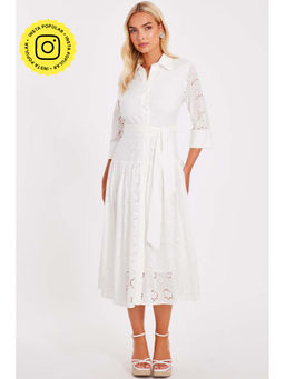 Quiz Clothing - White Women Shirt Dress With Belt
