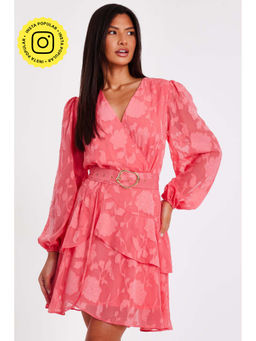 Quiz Clothing - Coral Women Fit And Flare Dress With Belt