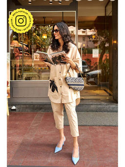 SPACE - Two Piece Brown Tunic Style Shirt And Elasticated Pant
